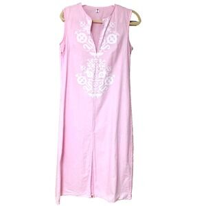 Pink Maxi Dress Women's M V-neck Asian Design Cotton Zip OC Order Plus